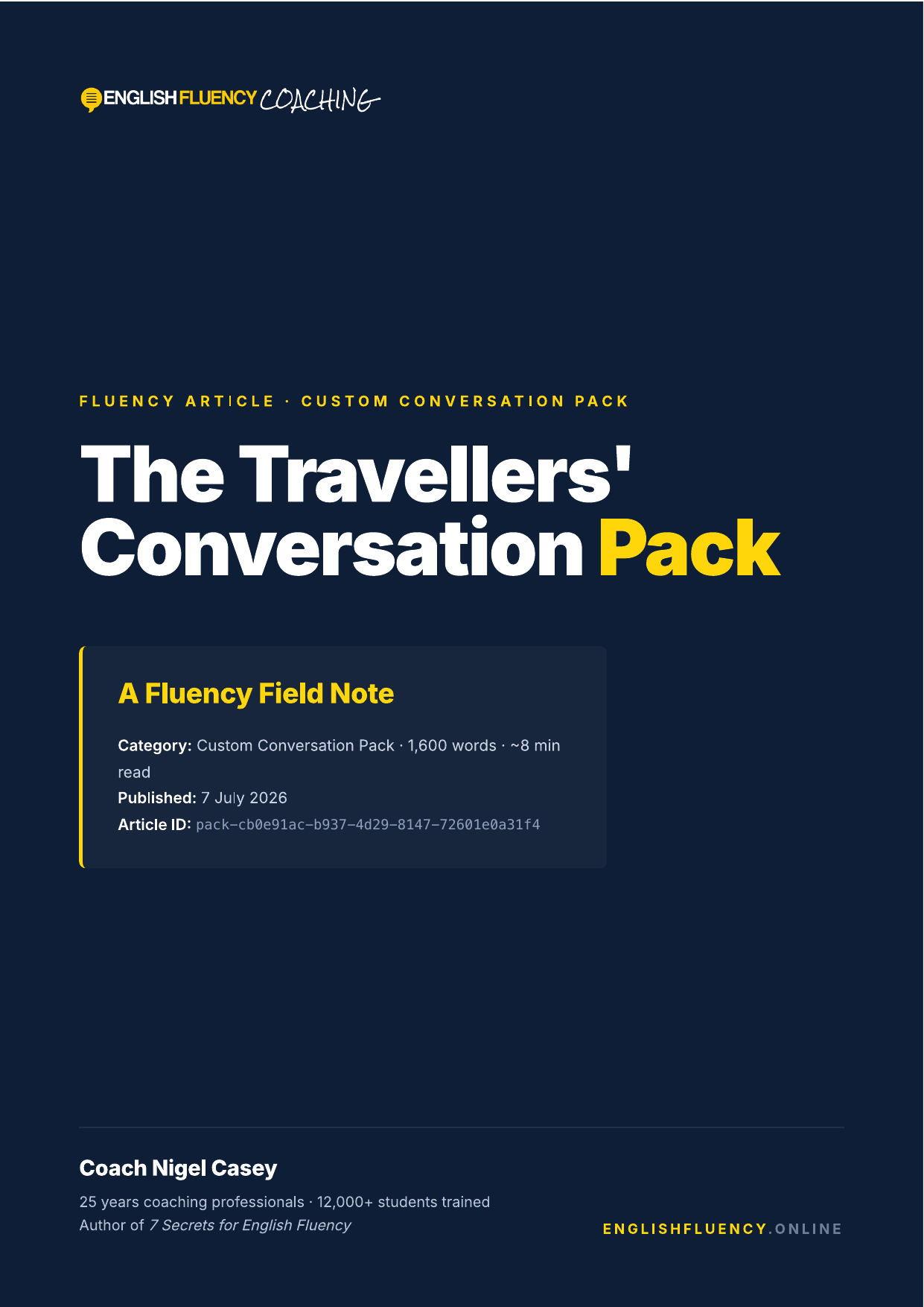 The Travellers' Conversation Pack cover